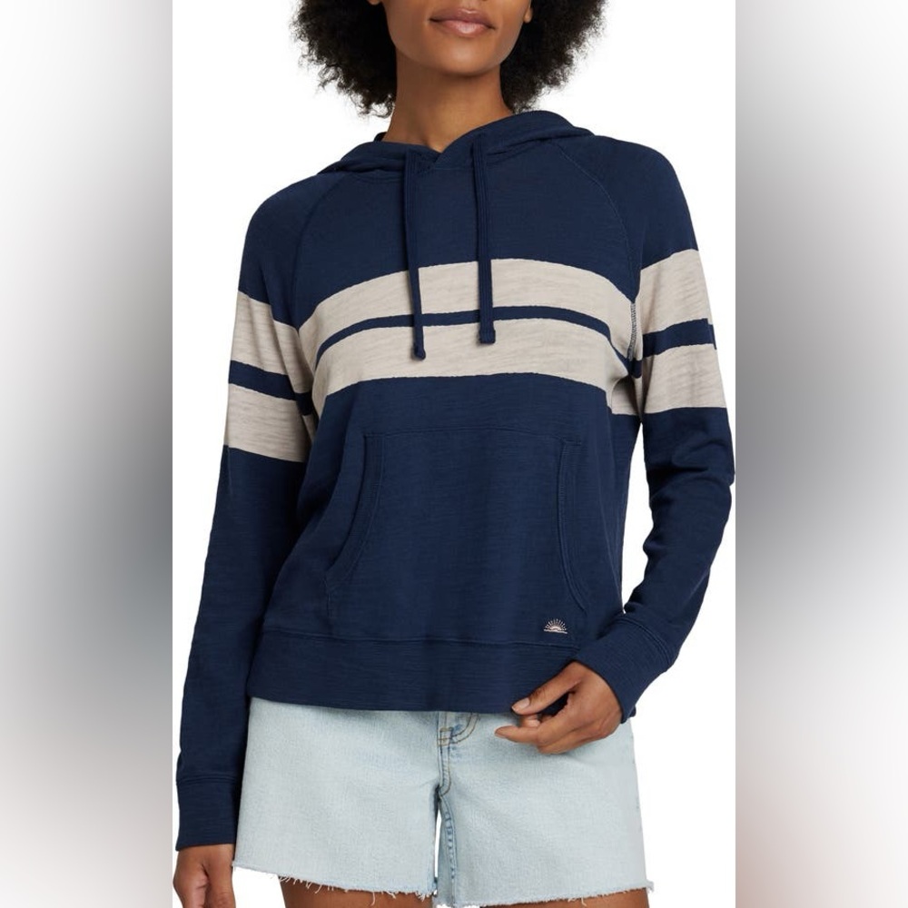 Faherty Sunwashed Stripe Slub Organic Cotton Hoodie L